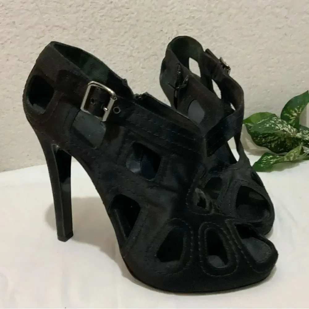 Givenchy Womens Side Zip Stiletto Peep Toe Satin Cut Out Sandals Black Size 40